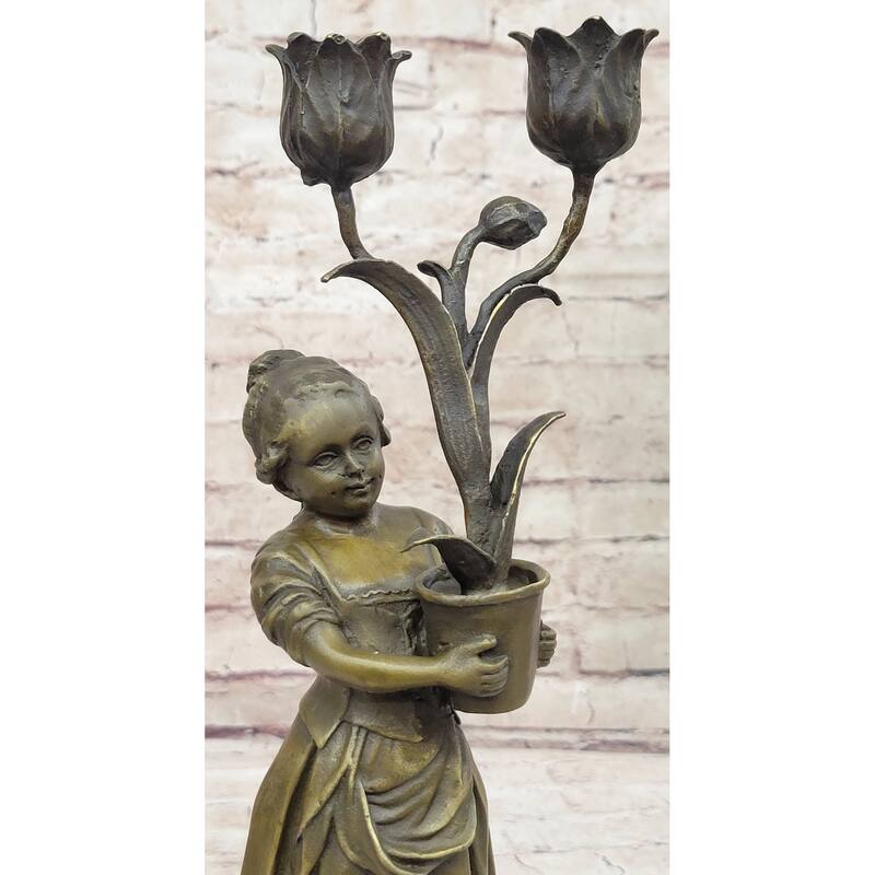 Hot Cast Original Artwork By Vitaleh Young Girl Child Candle Holder Bronze Statue