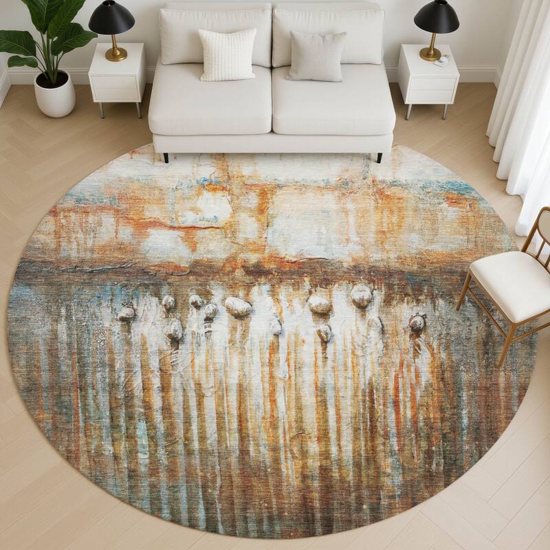 Premium Washable Super Soft Abstract Melt Mayfield Rug - Paprika - 8' x 8'