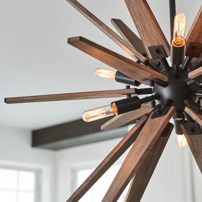 Lighting Thorne Chandelier 8 Light Wood in Contemporary Style Starburst Design
