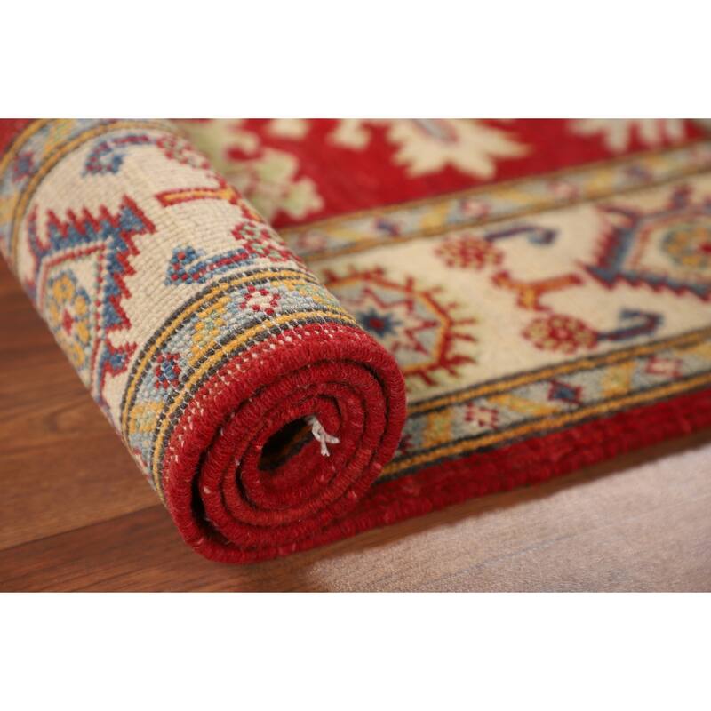 Traditional Kazak Accent Rug Hand-Knotted Geometric Wool Carpet - 2'10" x 4'2"