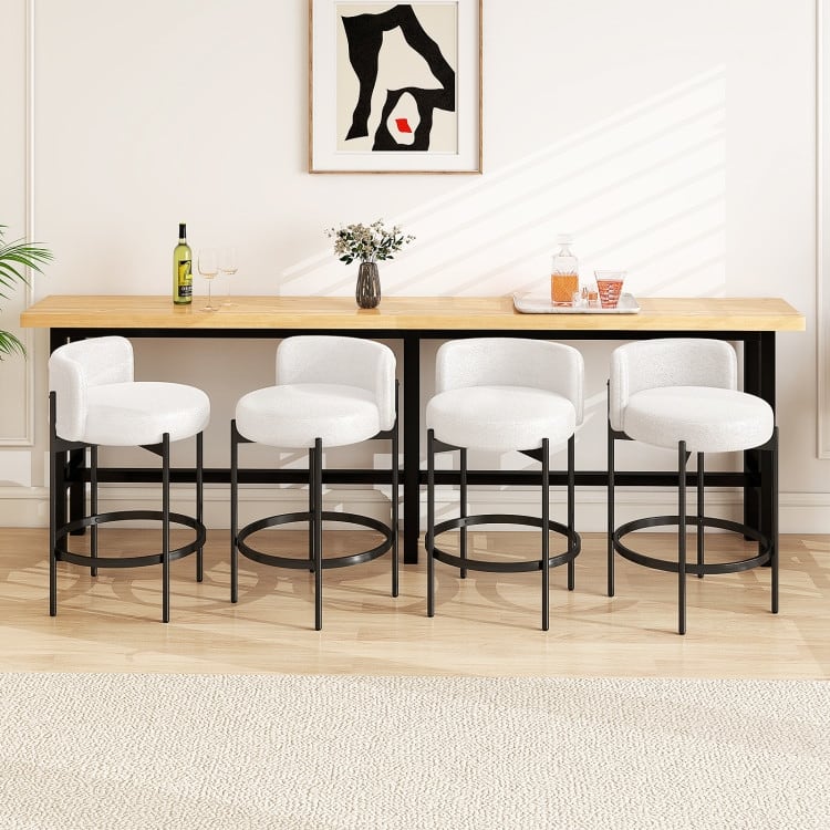 24 Inch Boucle Counter Stools Set of 2 with Curved Backrest - 18.5" x 17.5" x 30.5"