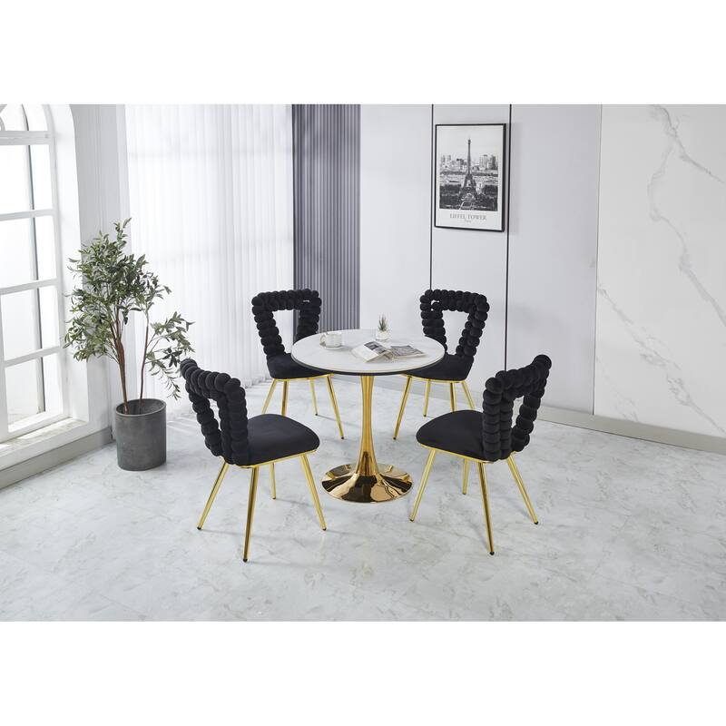 Modern chair(set of 2 ) with golden color iron tube legs, black soft cushions and comfortable backrest