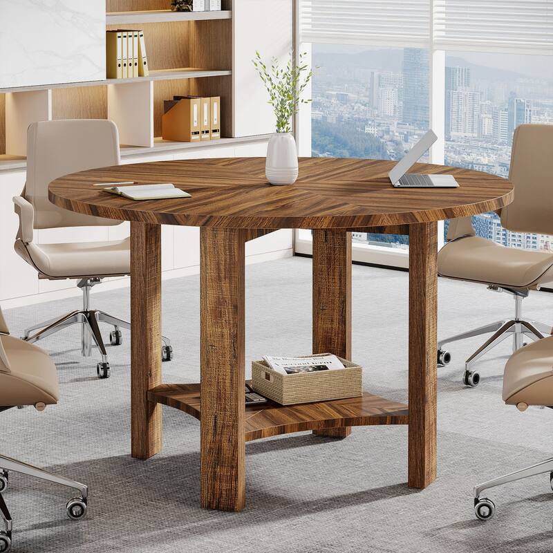 47-Inch Round Conference Table for 4-6 People with Storage Shelf - 47.24" L x 47.24" W x 29.53" H