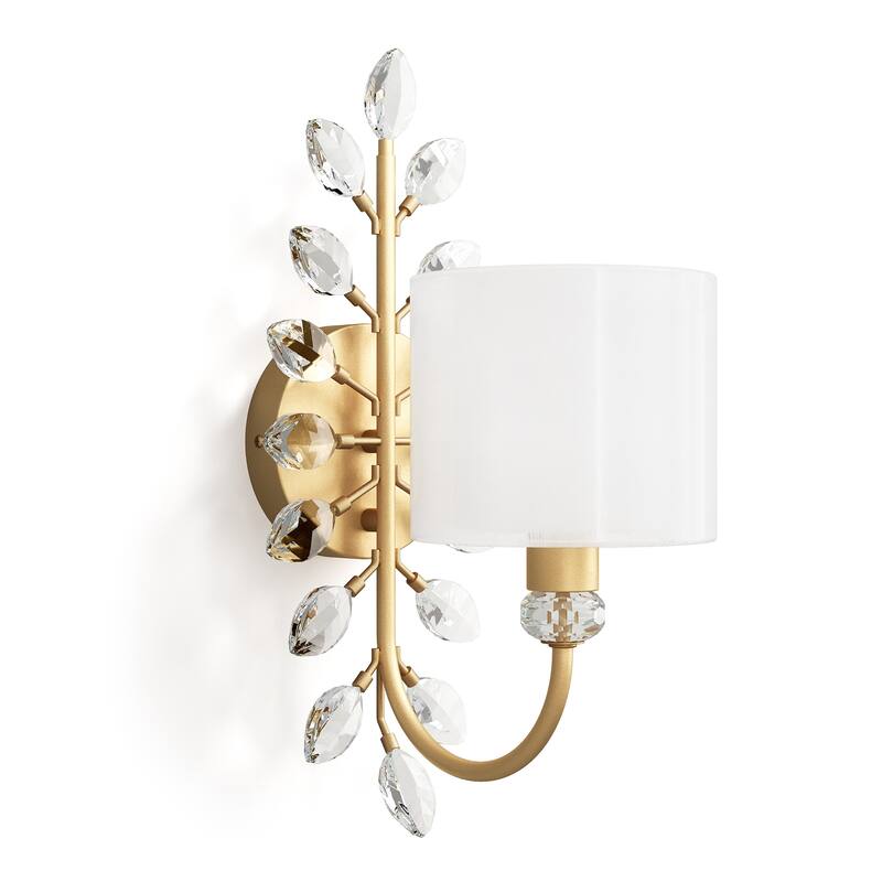 Crystal Wall Sconce with 2-Tier Shade, Bathroom Vanity Light - 5.5'' W × 9.1'' D × 15.9'' H