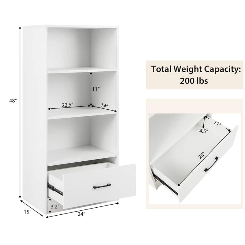 4-Tier Bookcase 48''Bookshelf Storage Organizer Grey/White/Natural