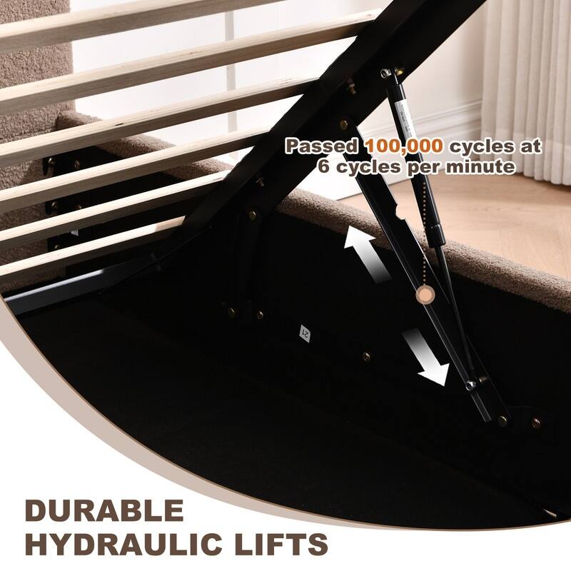 Modern Upholstered Lift-Up Storage Platform Bed with Headboard