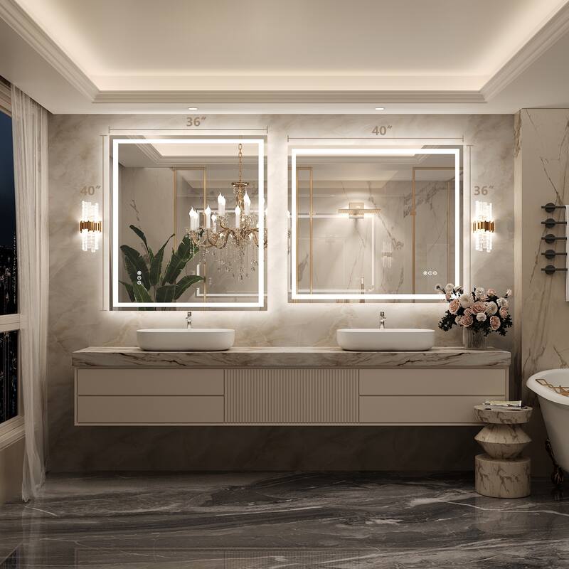 Frameless LED Front Light and Backlit 3 Colors Dimmable Anti-Fog Wall Bathroom Vanity Mirror