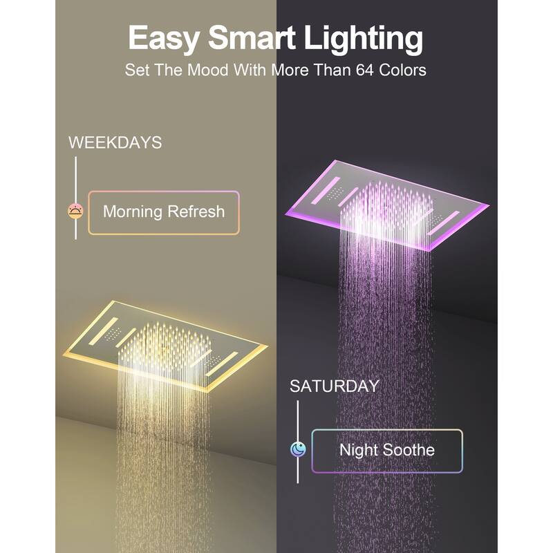 GRANDJOY Dual Shower Heads System with 3 Spray Modes 22"*15" Ceiling and 6" Wall Mount Body Jets Handheld Spray LED Music