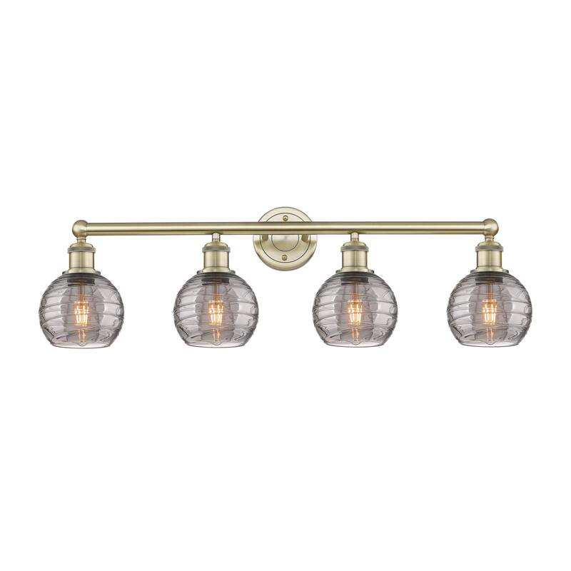 Innovations Lighting 616-4W 10 33 Athens Deco Swirl Vanity Athens Deco - Antique Brass / Light Smoke Deco Swirl