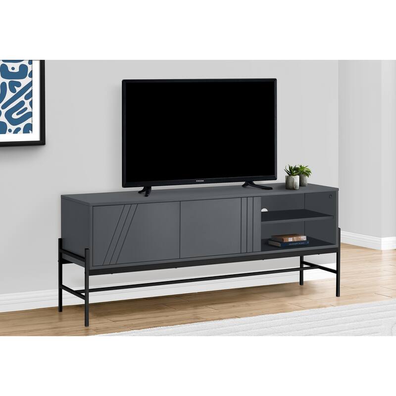 Modern 60-Inch TV Console with Grey Laminate and Black Metal, Entertainment Center with Storage