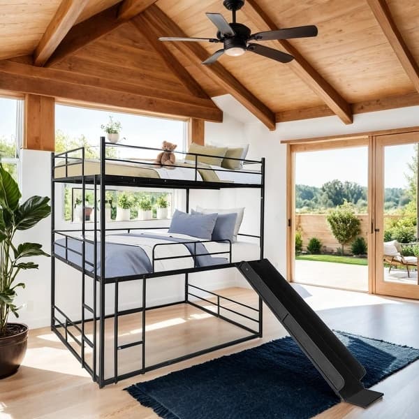 slide 2 of 8, Stylish & Simple Twin Size House Loft Bed with Slide and Ladder, Safety Ensured & Friendly Design, Maximized Space, Black Black