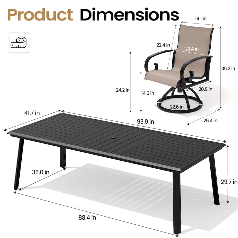 9PC Outdoor Patio Aluminum Dining Set Table with Sunbrella Swivel Dining Chairs Umbrella Hole