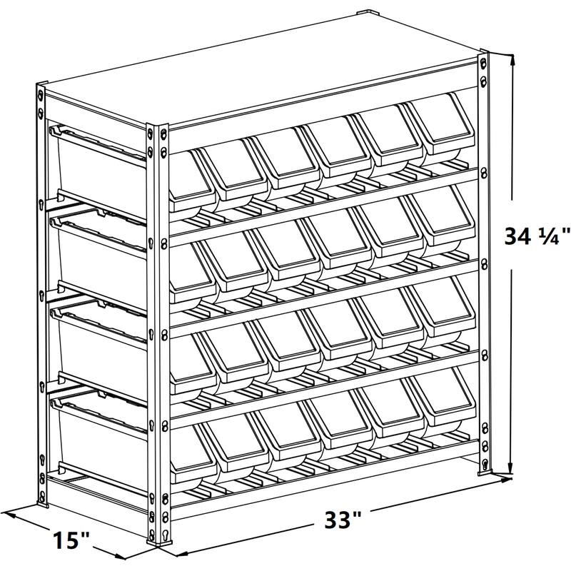 King's Rack Bin Rack Boltless Steel Storage System Organizer w/ 24 Plastic Bins in 4 tiers.