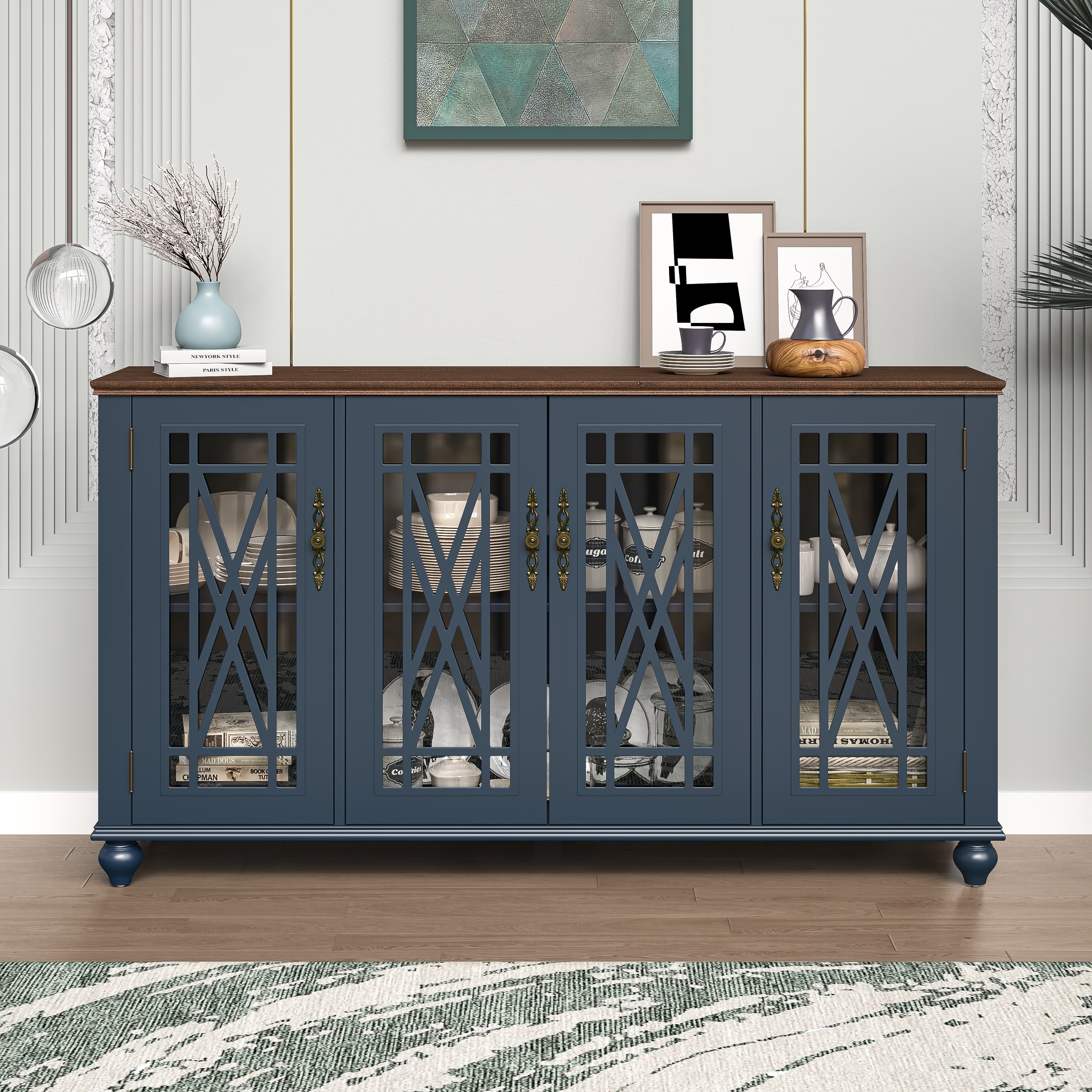 63" Vintage Style Wood Kitchen Accent Buffet Sideboard Cabinet - 63" in Width