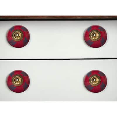 HomeRoots Set of Twelve Blue And Red Floral Ceramic Drawer Pull Knobs - 1.5" x 1.5" x 1.5"