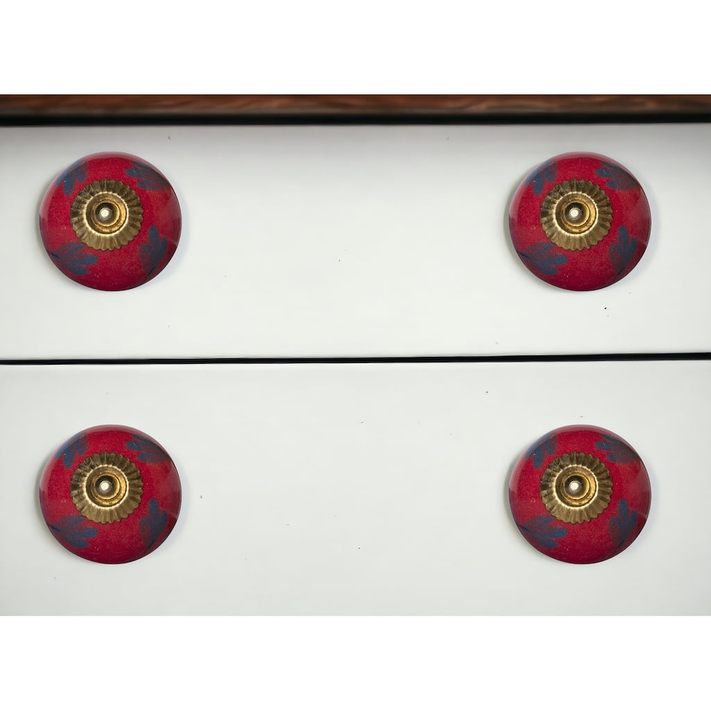 HomeRoots Set of Twelve Blue And Red Floral Ceramic Drawer Pull Knobs - 1.5" x 1.5" x 1.5"
