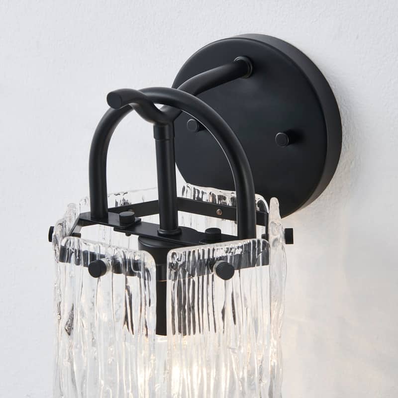 KAWOTI 1-Light Modern Glam Wall Sconce with Textured Glass Shade