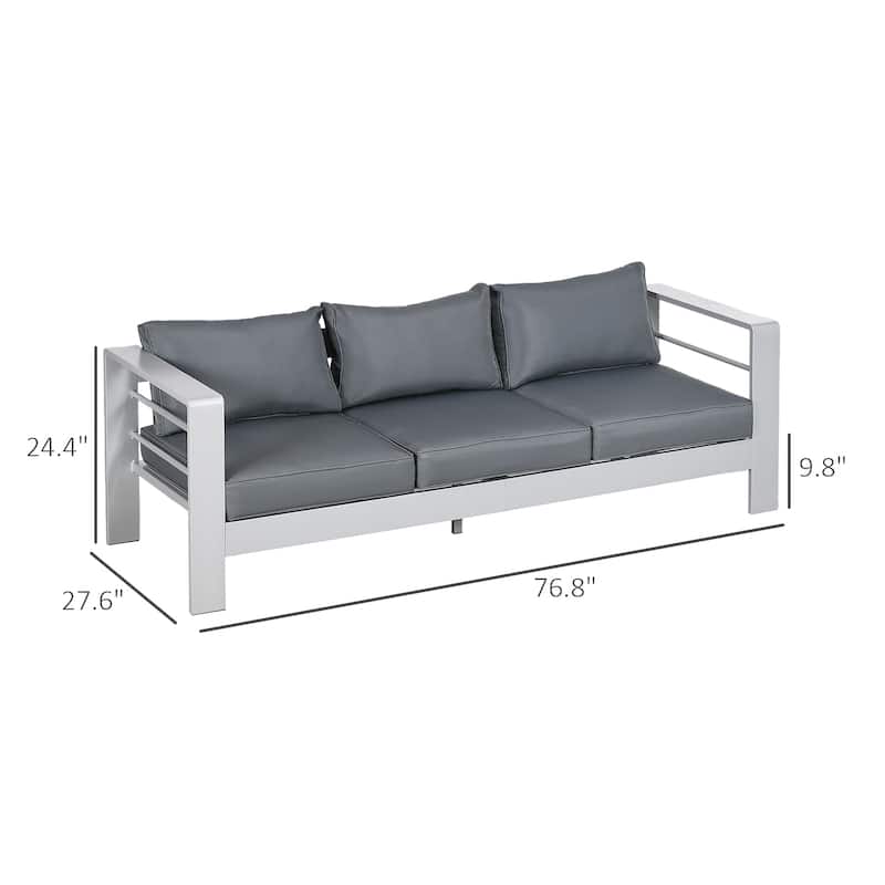 Outsunny 69" Modern Patio Furniture with Thick Padded Cushions, 3 Seater Aluminum Outdoor Sofa with Wide Armrests, Garden