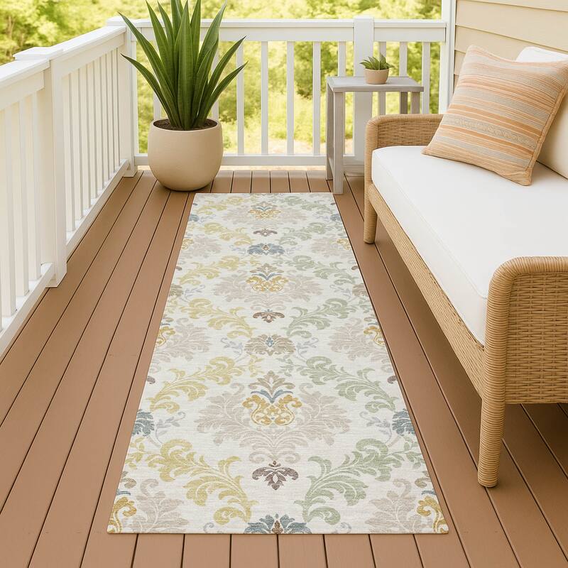 Machine Washable Indoor/ Outdoor Damask Patna Chantille Rug - Ivory - 2'3" x 7'6"