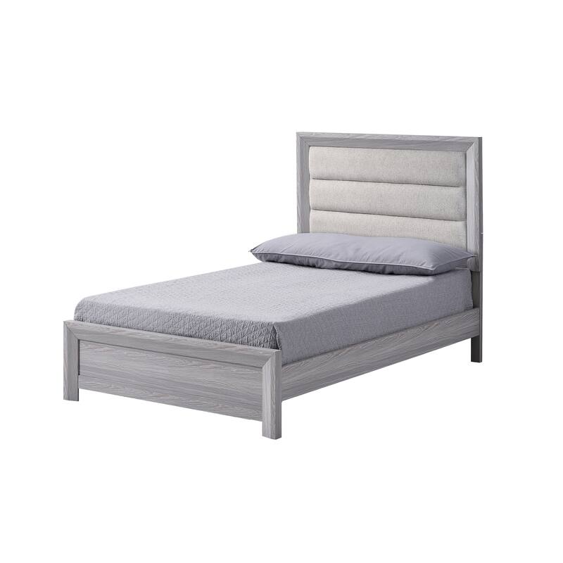 Twin Size Upholstered Panel Bed with Channel-Tufted Headboard and Contemporary Design - Driftwood,Gray