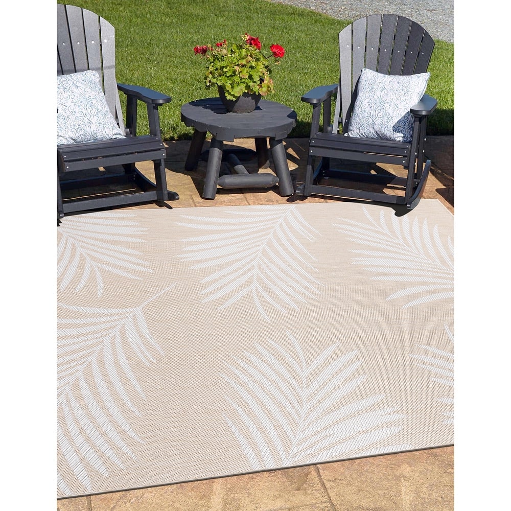 World Rug Gallery Contemporary Palm Leaves Textured Flat Weave Indoor/Outdoor Area Rug