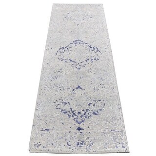 Shahbanu Rugs Ash Gray Diminishing Cypress Trees Medallion Design Silk ...