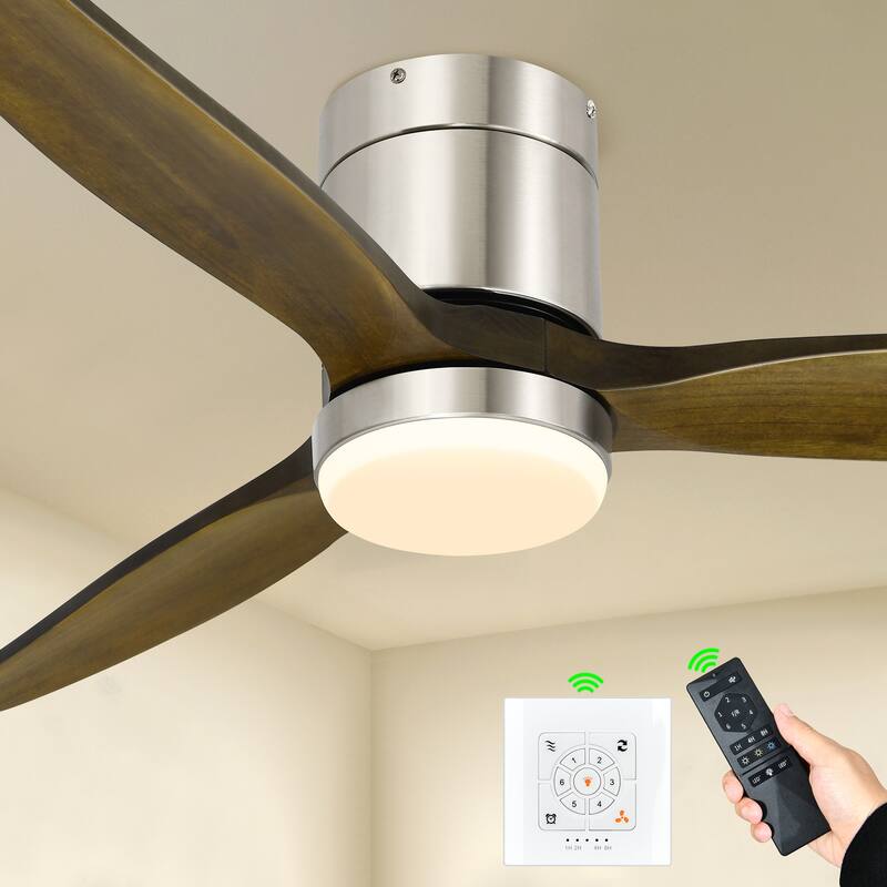Moasis 52" Low Profile Ceiling Fan with LED Light and Remote Wall Switch 6 Speed Reversible Airflow