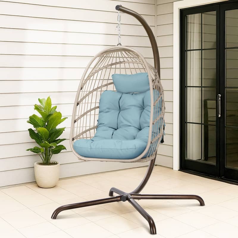 FINCATI Indoor Egg Swing Chair with Stand, 350 lbs Hanging Egg Chair with Stand, Outdoor Patio Wicker Hammock with Stand