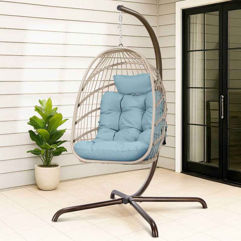 FINCATI Outdoor Oversized Luxury Hanging Egg Chair with Stand, 350 lbs Indoor Egg Swing Chair with Stand, Egg Chair Outdoor