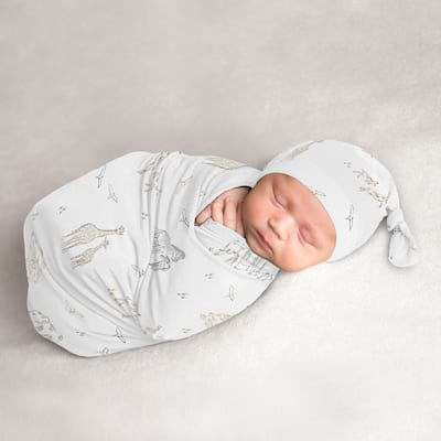 Sweet Jojo Designs Jungle Safari Animal Boy Girl Gender Neutral Unisex Baby Cocoon and Beanie Hat Sleep Sack 2p Elephant Giraffe