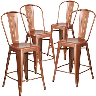 Indoor/Outdoor Modern Metal Counter Height Stools with Footrests (Set of 4)