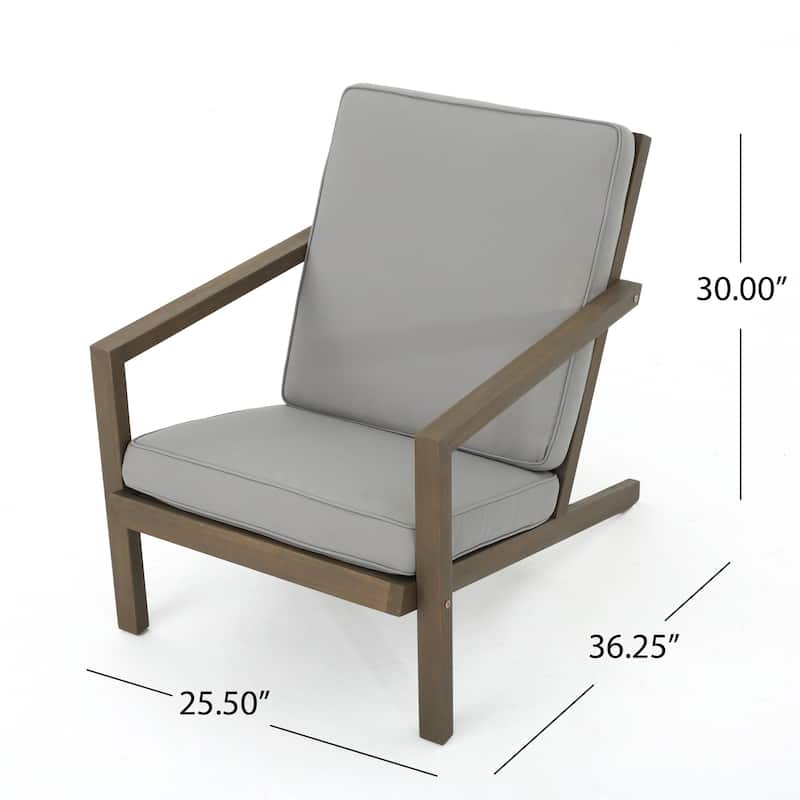 Leah Outdoor 3-piece Acacia Wood Chat Set with Cushions by Christopher Knight Home