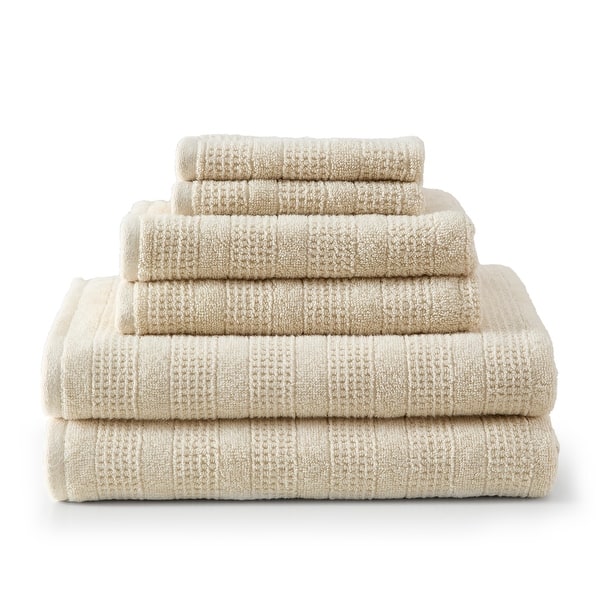 Martha Stewart Bedford Cottage 100% Cotton 6 Piece Towel Sets (Bath Towel/Hand Towel/Washcloth) - 6 Piece - Beige