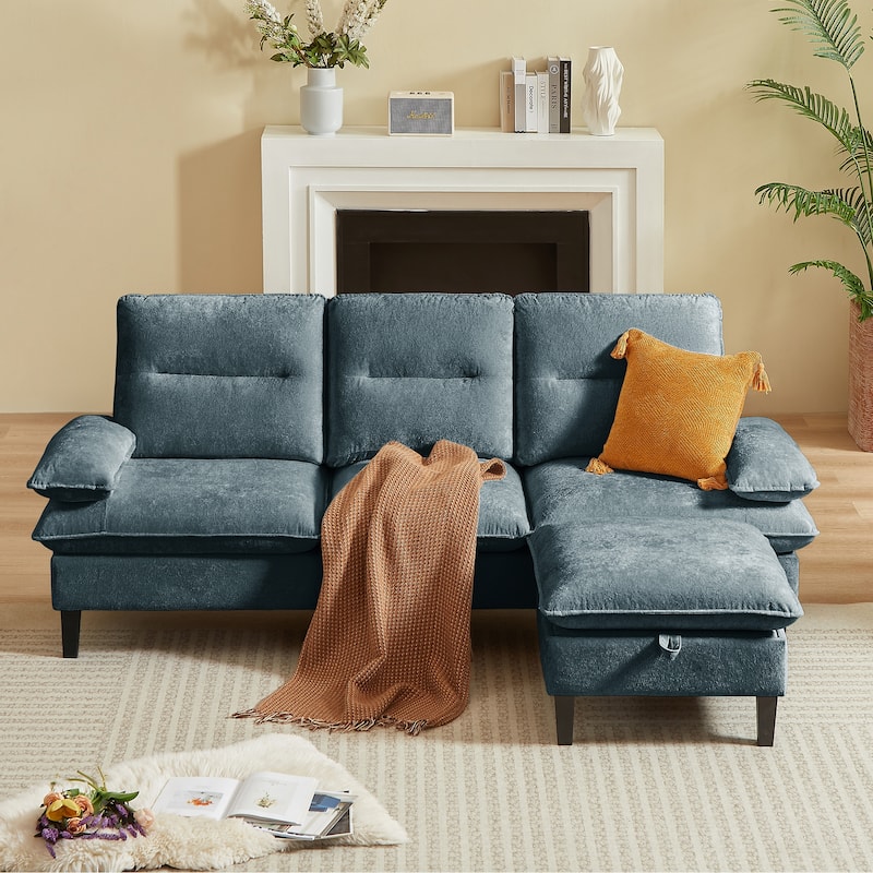 86.22" Chenille L Shaped Sofa With Ottoman