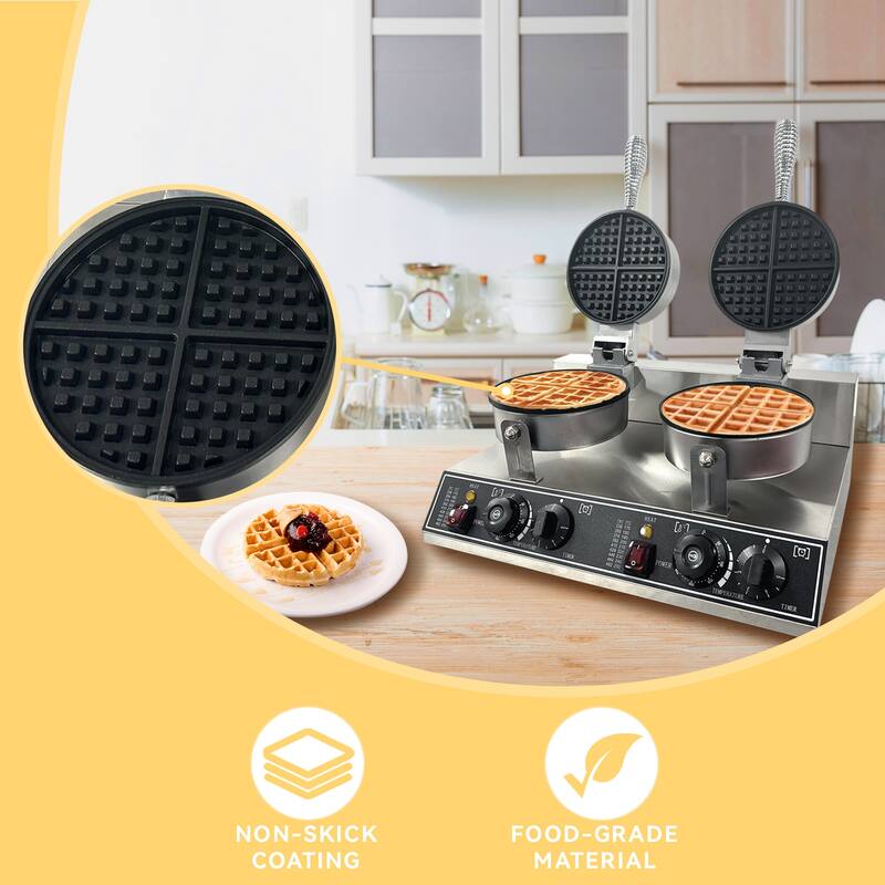 110V 2400W Commercial Double Head Nonstick Waffle Maker Machine - Double Head