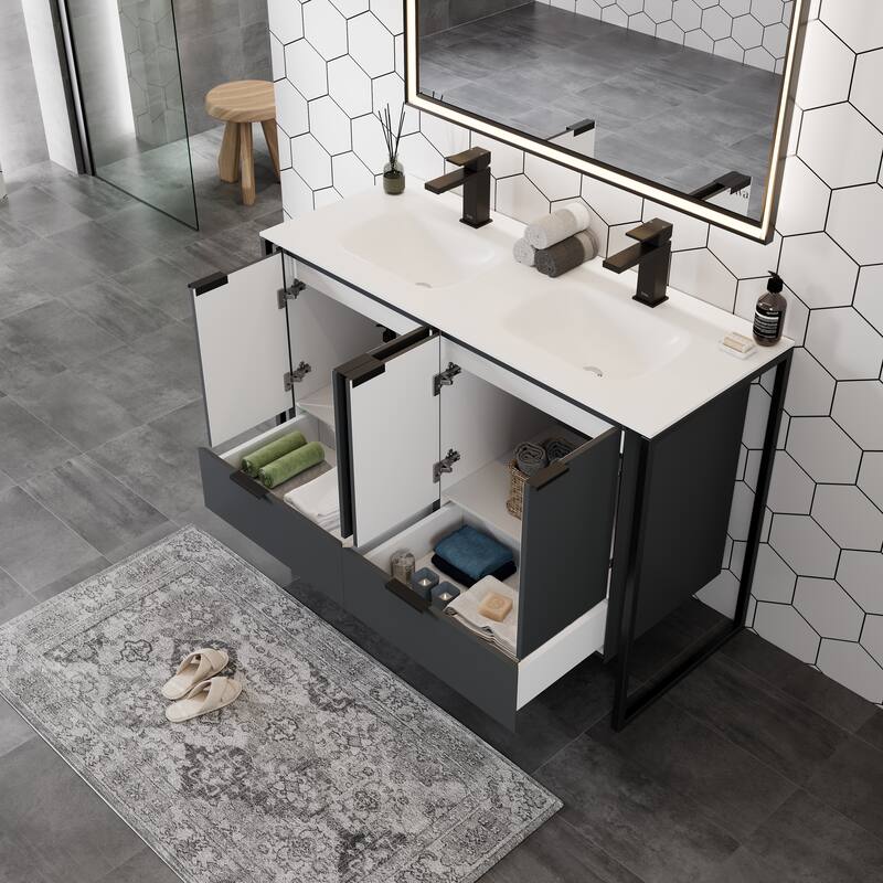 Eviva Onyx Wall Mount Bath Vanity with Solid Surface Top