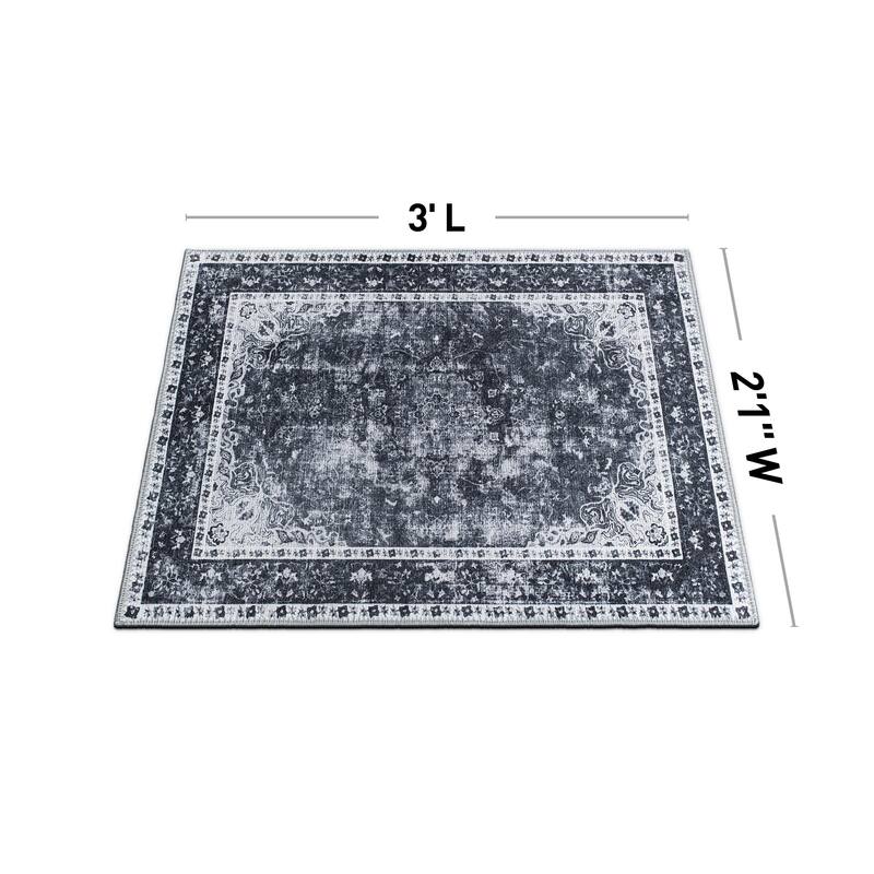Traditional Distressed Medallion Machine Washable Area Rug
