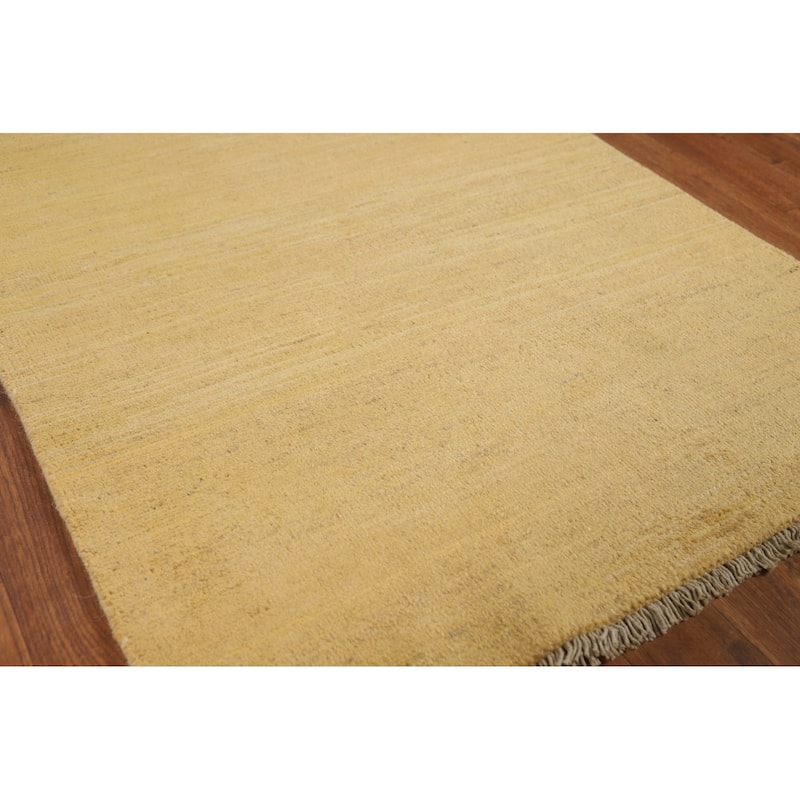 Yellow Modern Gabbeh Runner Rug Hand-Knotted Wool Carpet - 2'7"x 9'6"