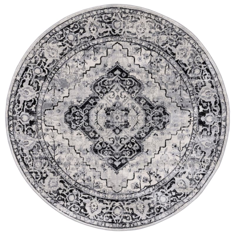 SAFAVIEH Brentwood Norlinda Traditional Rug - 6'7" Round - Black/Ivory