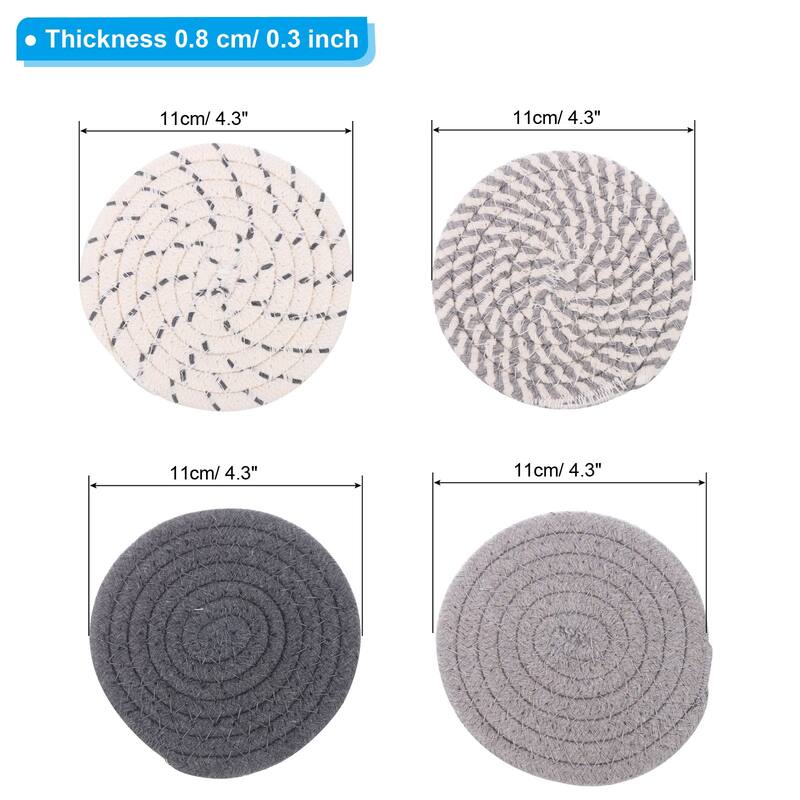 8Pcs 4.3" OD Heat-Resistant Cotton Woven Absorbent Coaster, 4 Colors - White, Gray, Light Gray, Dark Gray - White, Gray, Light Gray, Dark Gray