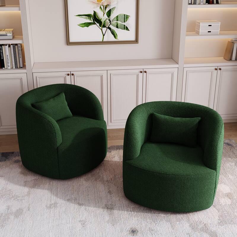 Modern Accent Chair Boucle Swivel Barrel Chair Set of 2