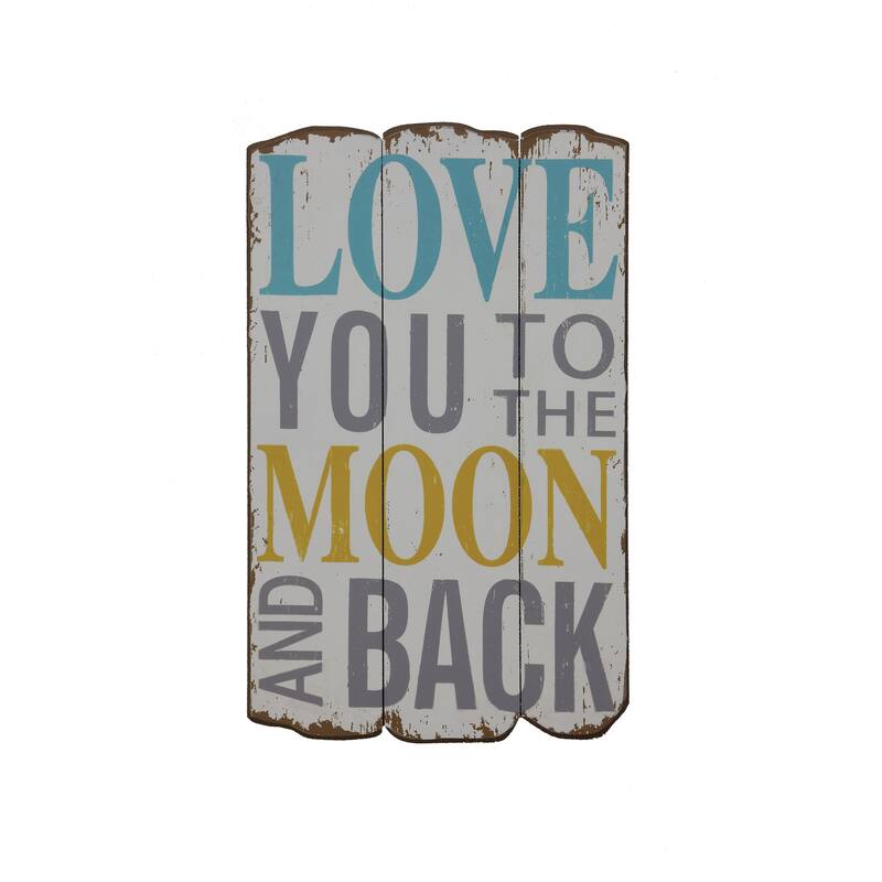 Love You to the Moon and Back Distressed Wood Wall Plaque - 12 x 18