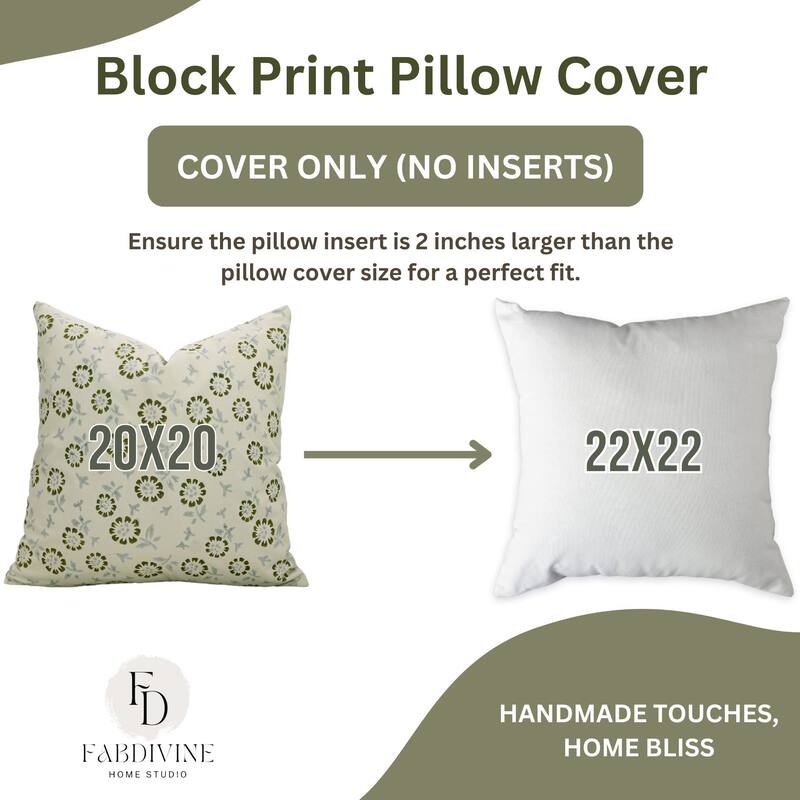 Linen Farmhouse Block print pillow Cover - Chatri - Pillow Covers - 18" x 18"
