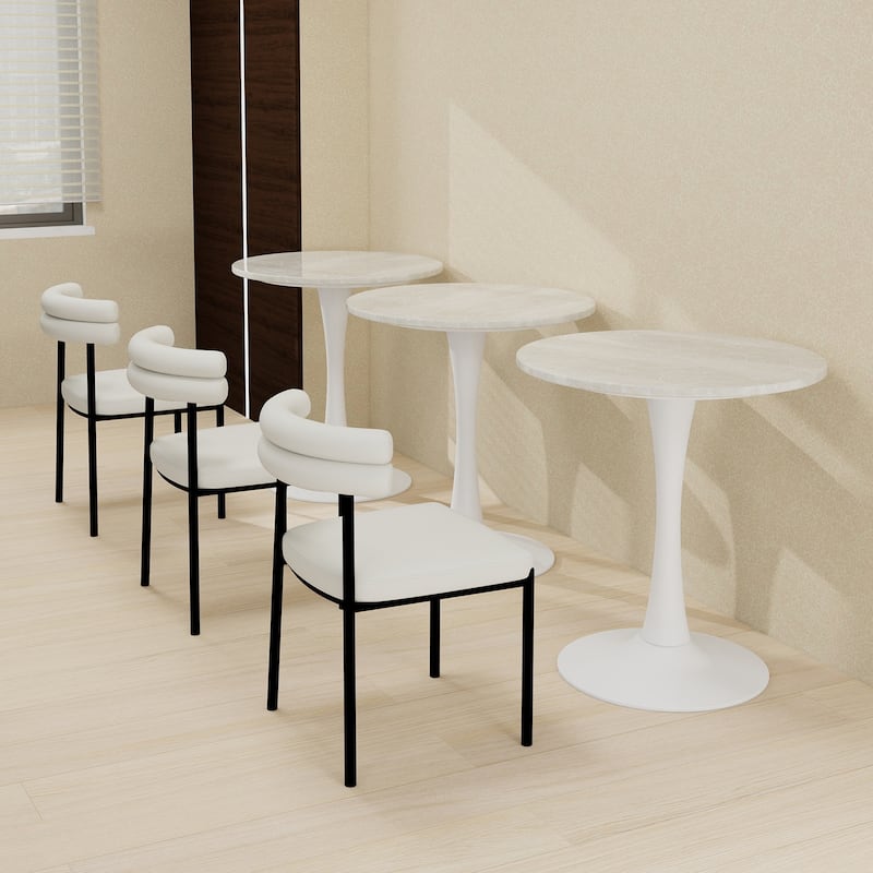 27.6" Mid-Century Modern Style Dining Table, Accommodates 2-4 People, Featuring A Round White-Veined Marble Tabletop