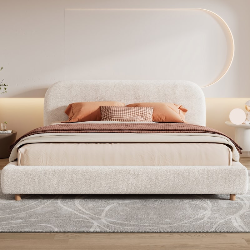 Boucle Fabric Upholstered Bed Frame Platform Bed - King