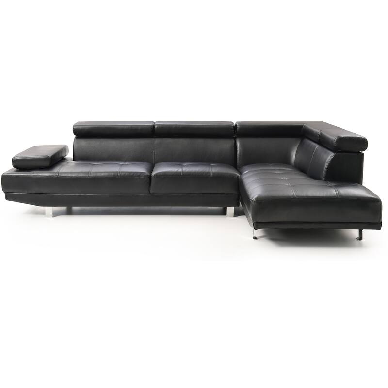 Adjustable Faux Leather L Shape Sectional Sofa - 109" - Black