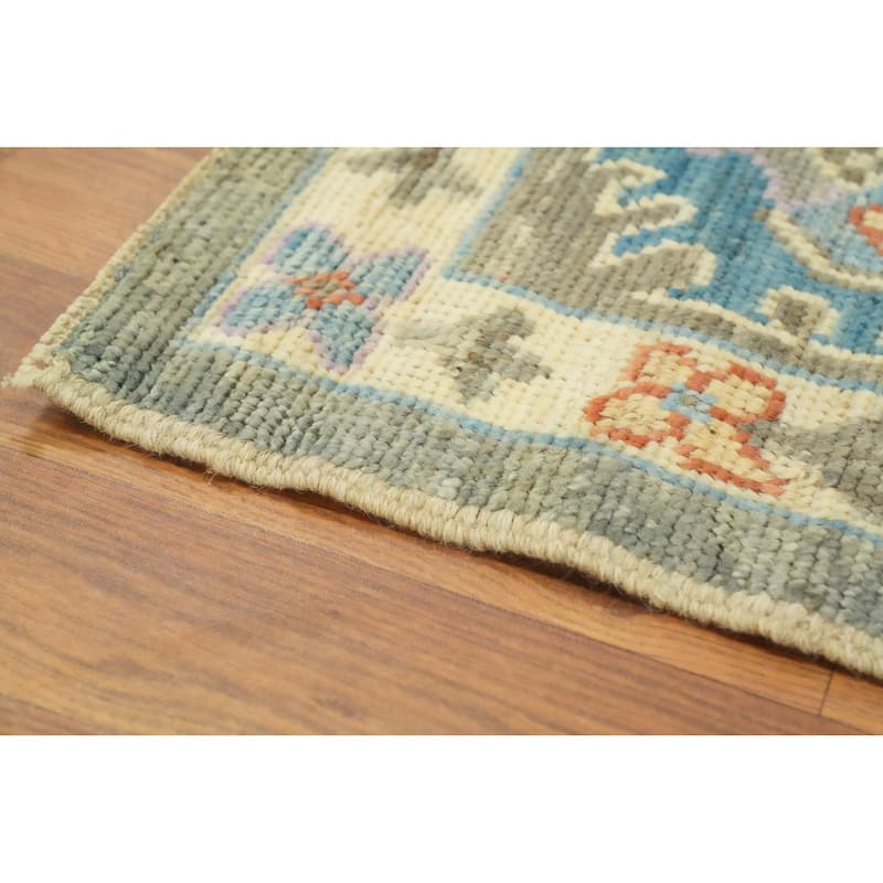 Handmade Gray Oushak Vegetable Dye Area Rug, Floral Geometric Carpet - 11' 10'' X 9' 2''