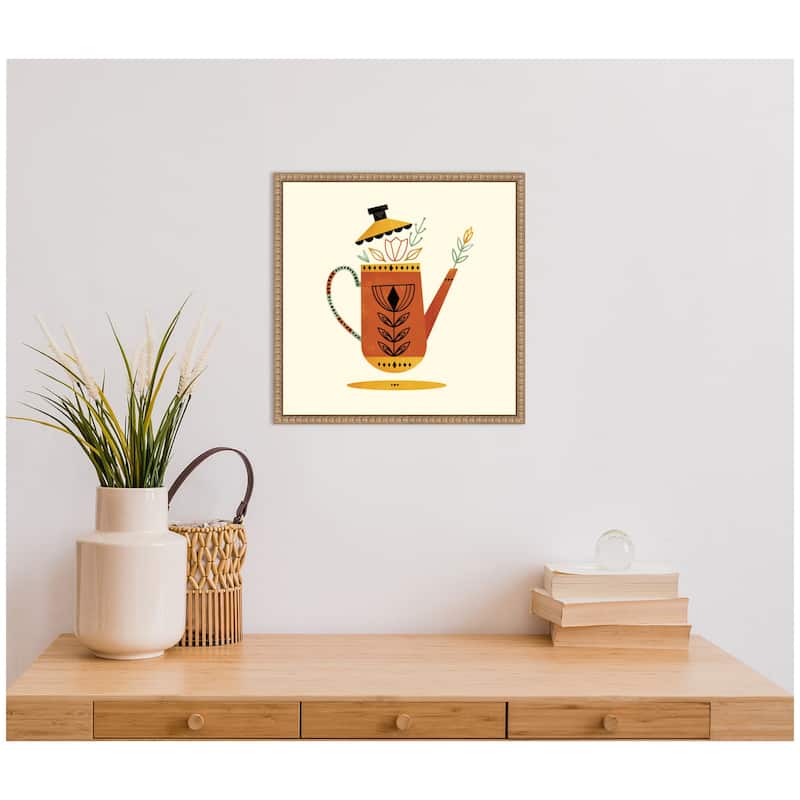 Kate and Laurel Sylvie Orange Kettle Framed Canvas by Amber Leaders