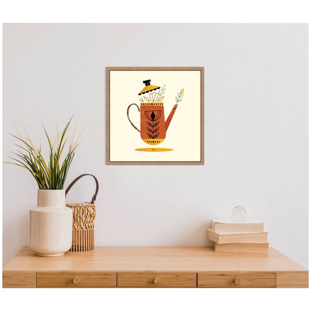 Kate and Laurel Sylvie Orange Kettle Framed Canvas by Amber Leaders