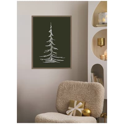 Kate and Laurel Framed Canvas Minimalist Evergreen Trees Sketch 2 Green by The Creative Bunch Studio